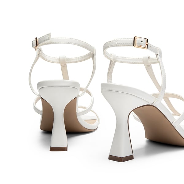 T-strap Square Toe Heel Sandals - WHITE - 5